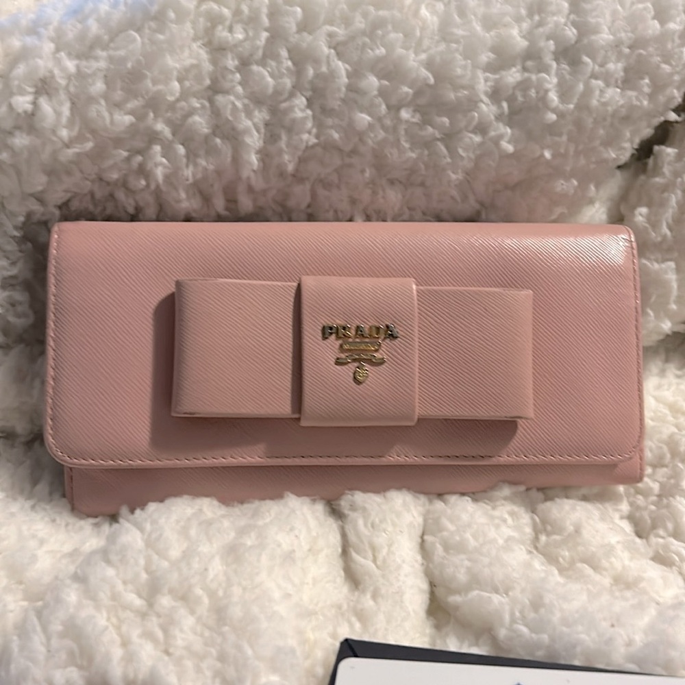 Prada Pink Saffiano Fiocco Wallet (Bow)